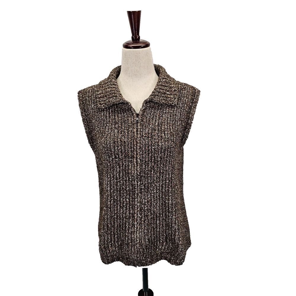 Christopher & Banks Vest Sz S Brown Boucle Full Zip Sweater Classic Preppy EUC